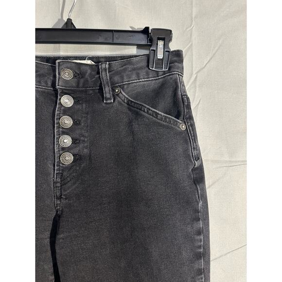 Free People Jeans Womens 25 Black Dylan High Rise Bootcut Button Fly Raw Hem - Picture 5 of 11